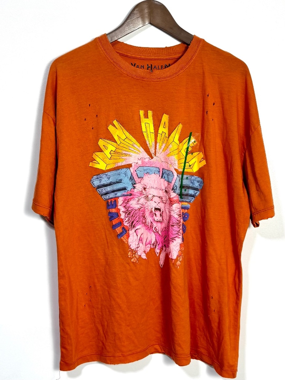 VAN HALEN Band Tee Orange Live 1982 Diver Down Tour Distressed Graphic T-shirt